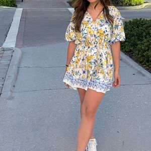 H&M Floral Print Dress - Yellow and Blue